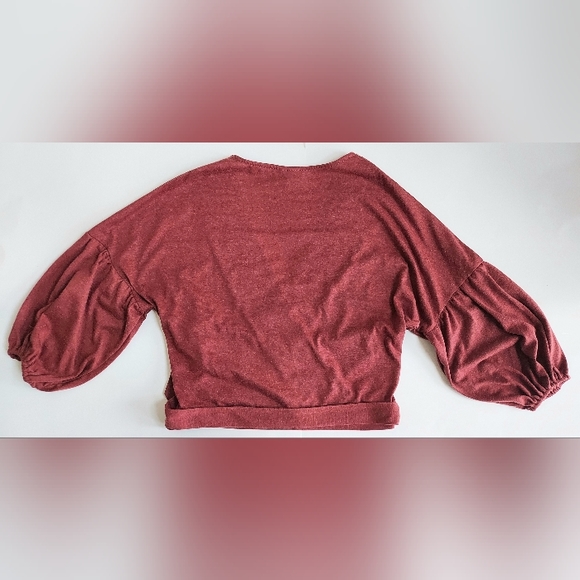 NWOT Ladies M Alya Francesca's Embroidered Beaded Wrap Rust Linen Blend Top - Picture 2 of 7